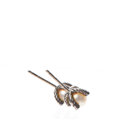 David Yurman Sterling Silver Diamond Pearl 7mm Earrings 4 of 8