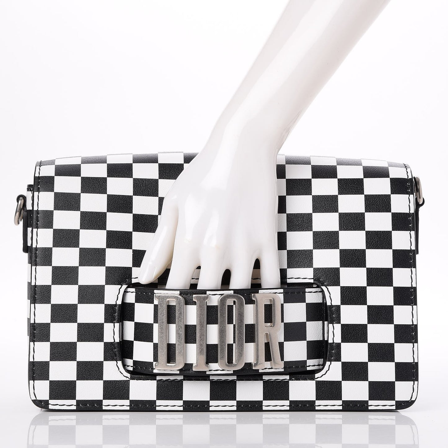 Smooth Calfskin Checkered Dio(r)evolution Flap Bag Black White