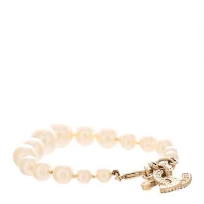 Chanel Graduated Pearl Crystal CC Bracelet Gold 1 of 4
