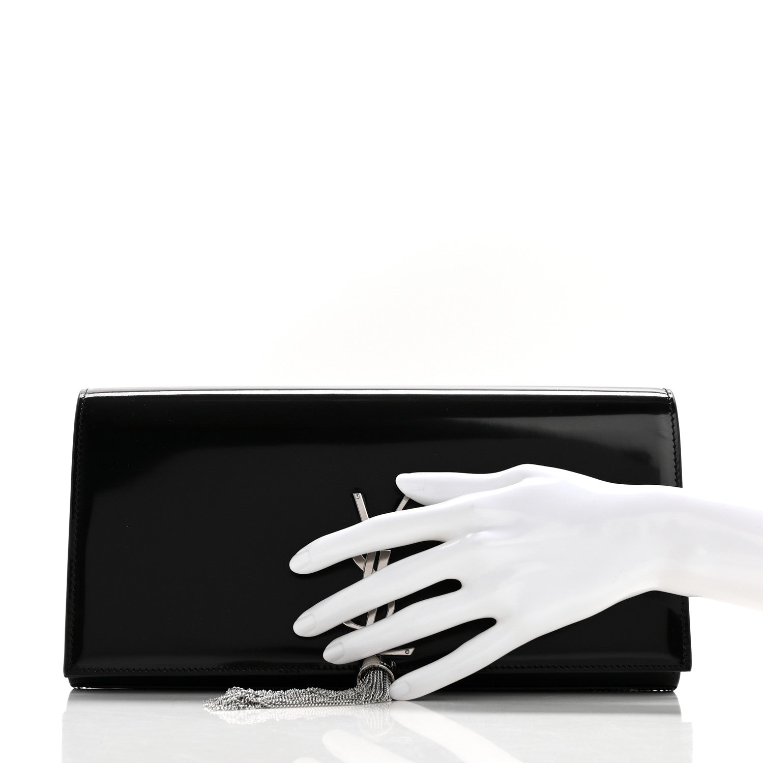 Saint Laurent Patent Cassandre Tassel Clutch Black 2 of 8