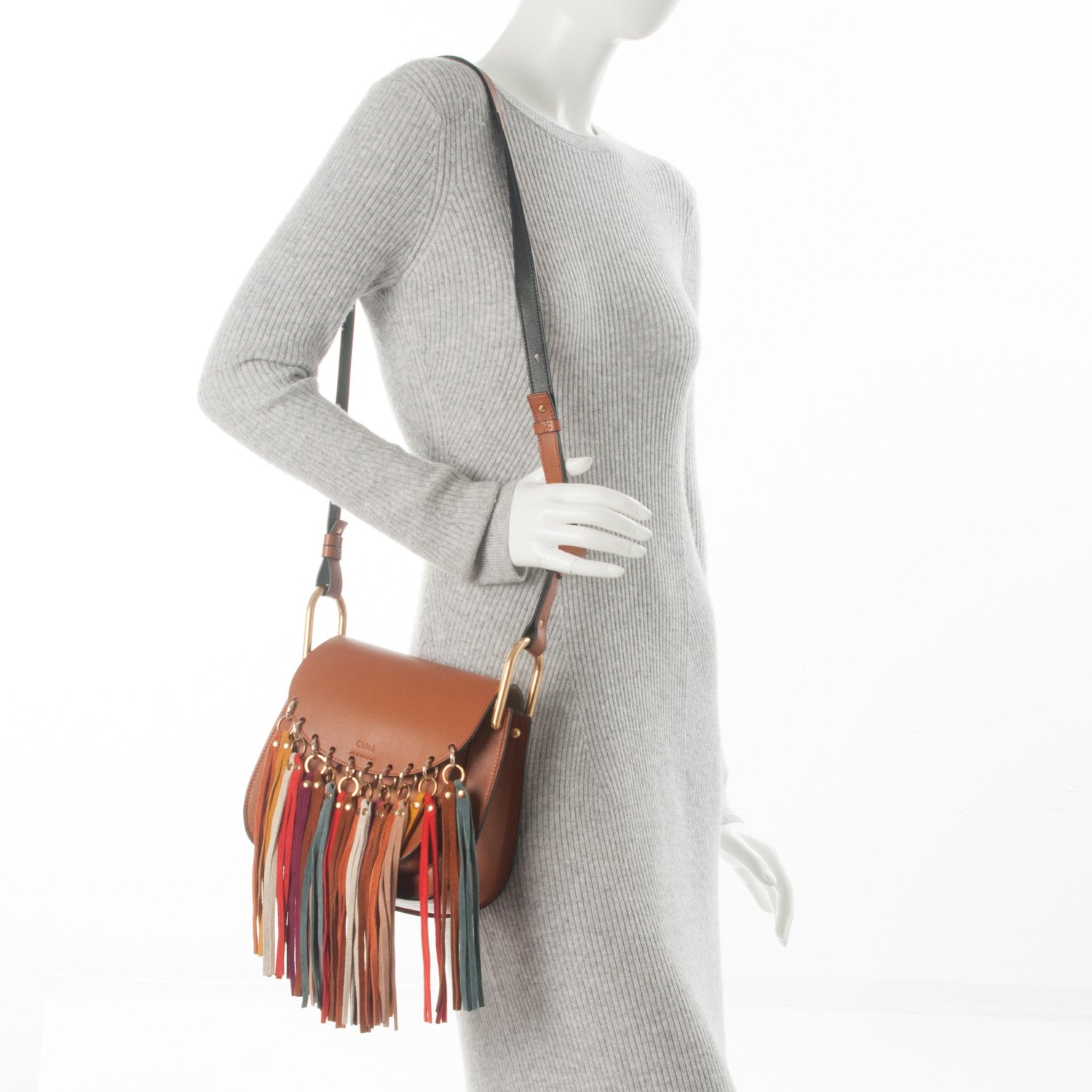 Chloe Calfskin Small Hudson Fringe Shoulder Bag Caramel 2 of 6