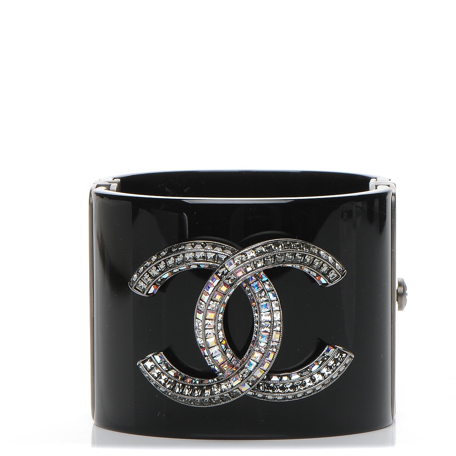 Chanel Resin Crystal Baguette CC Wide Cuff Black 1 of 6