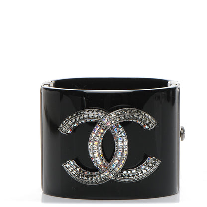 Chanel Resin Crystal Baguette CC Wide Cuff Black 1 of 6