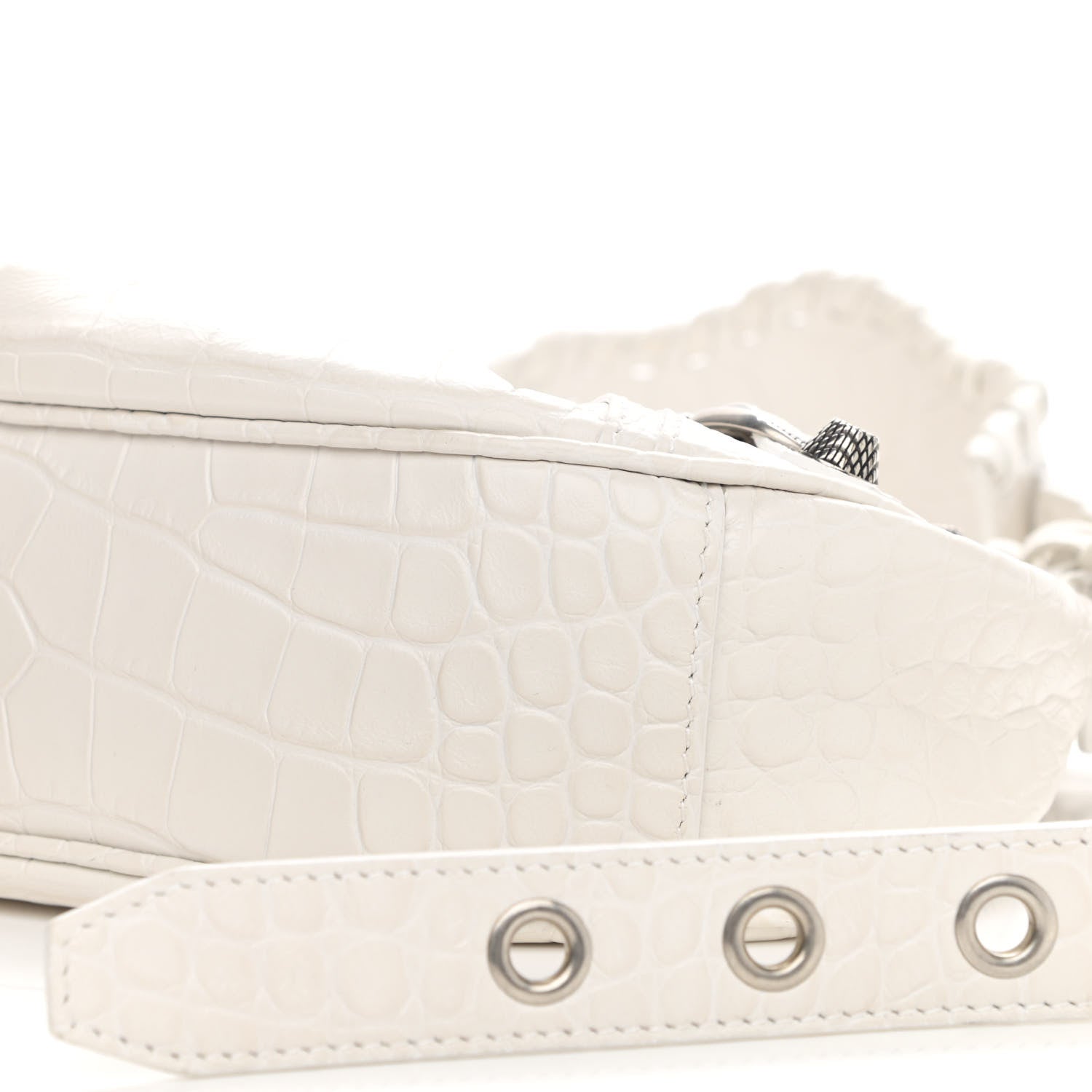 Balenciaga Extra Supple Calfskin Crocodile Embossed Le Cagole Shoulder Bag XS White 9 of 14