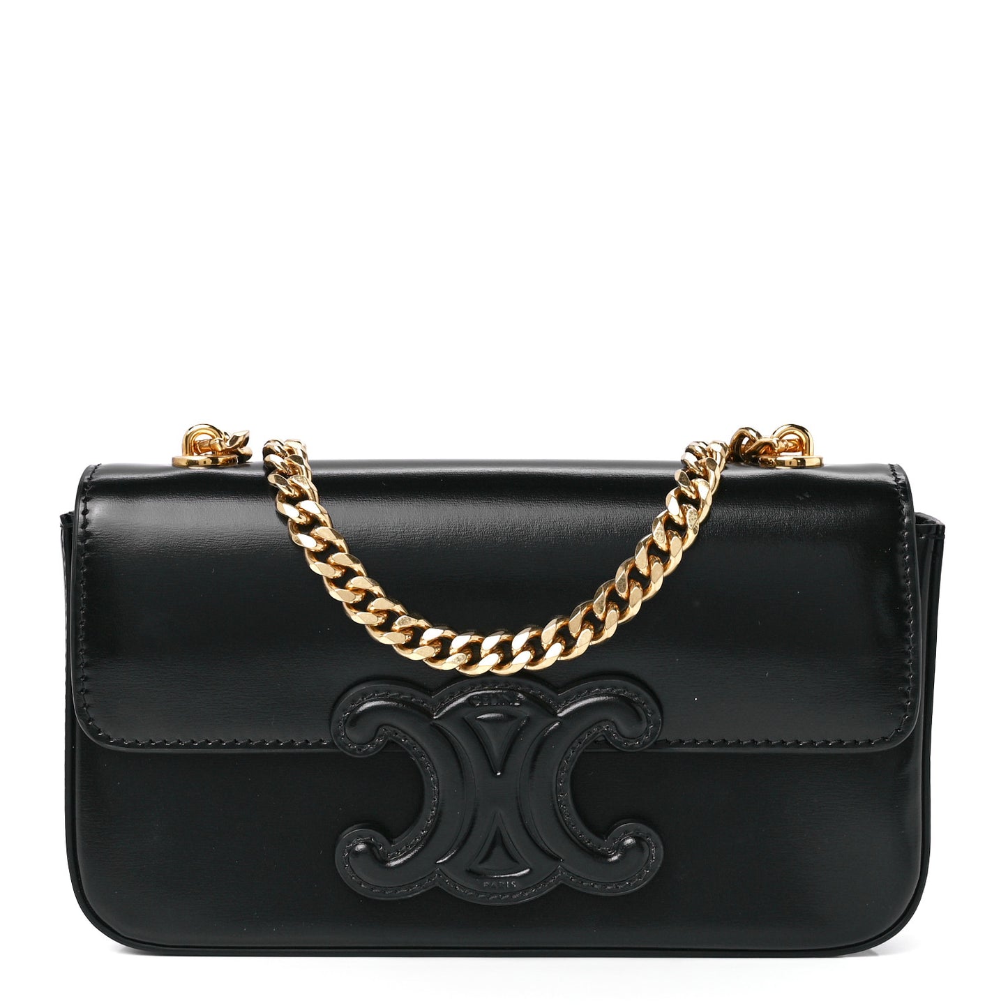 Shiny Calfskin Cuir Triomphe Chain Shoulder Bag Black