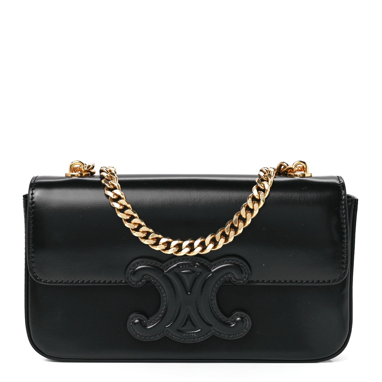 Celine Shiny Calfskin Cuir Triomphe Chain Shoulder Bag Black 1 of 12