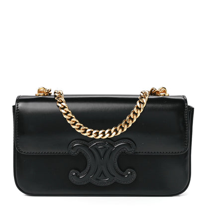 Celine Shiny Calfskin Cuir Triomphe Chain Shoulder Bag Black 1 of 12