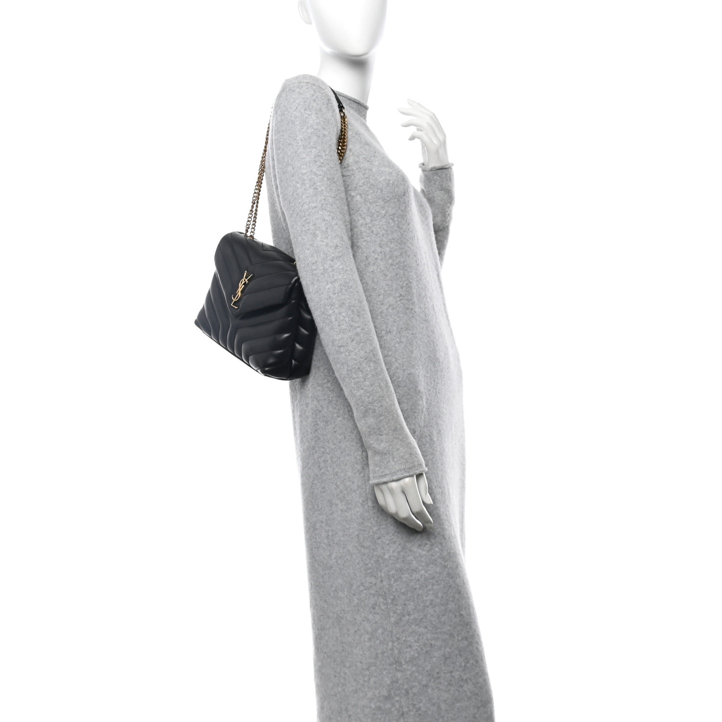 Calfskin Y Quilted Monogram Small Loulou Chain Satchel Black