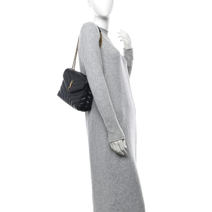 Saint Laurent Calfskin Y Quilted Monogram Small Loulou Chain Satchel Black 2 of 11