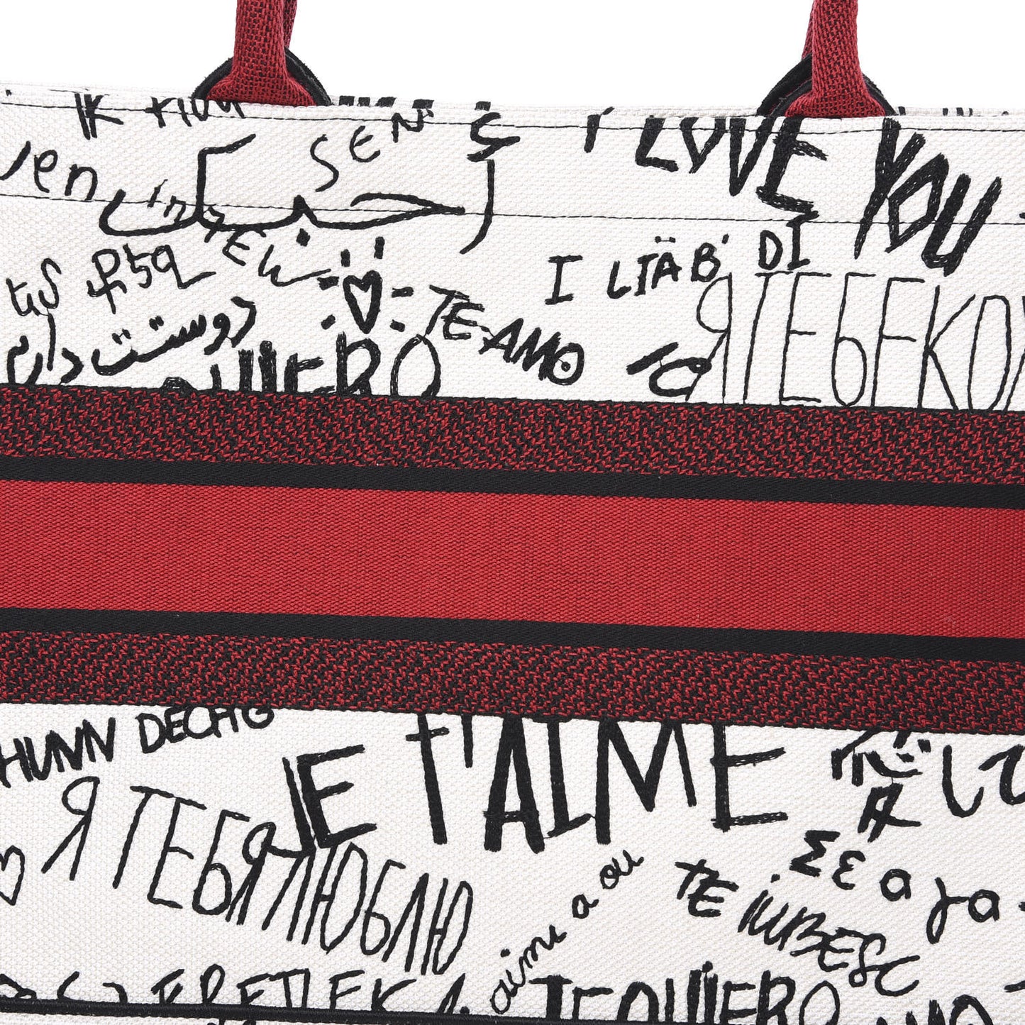 Canvas Embroidered Medium Dioramour Graffiti Book Tote Latte Multicolor