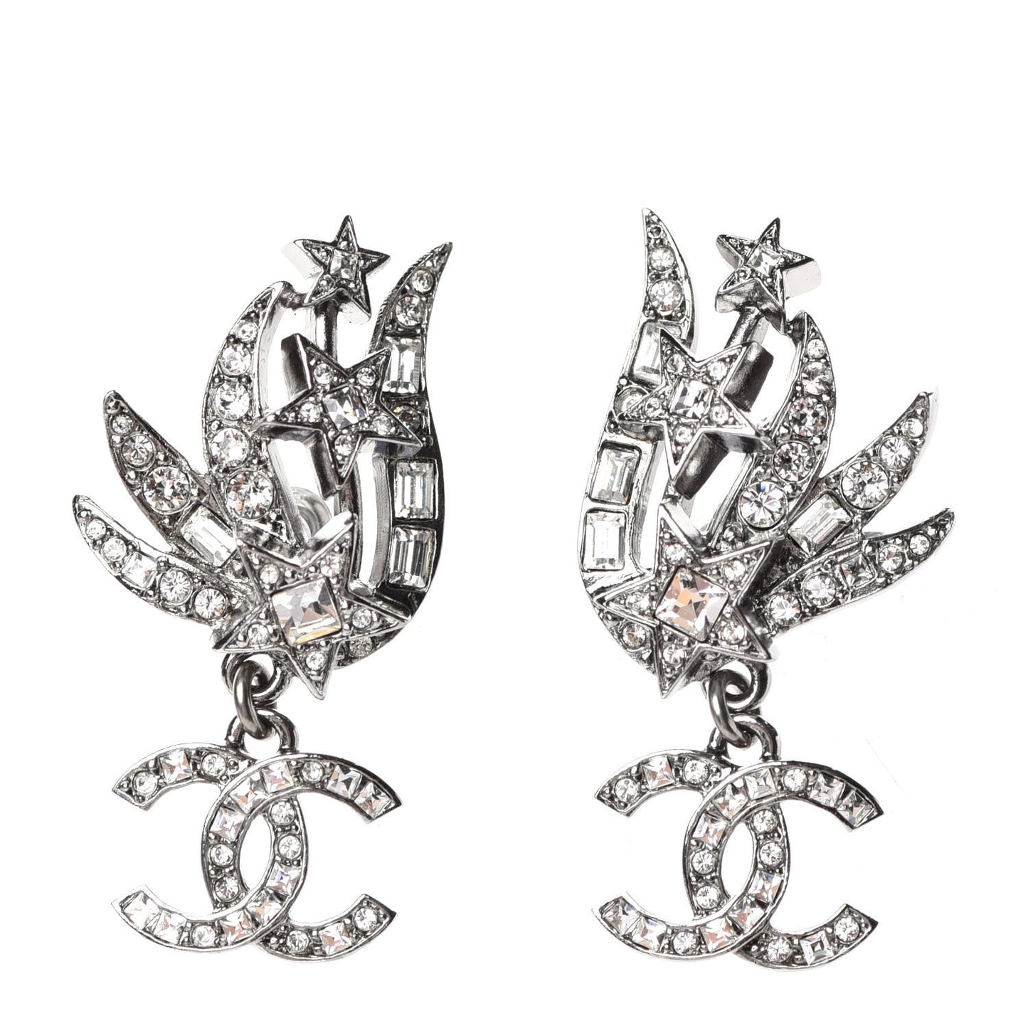 Crystal CC Star Earrings Silver