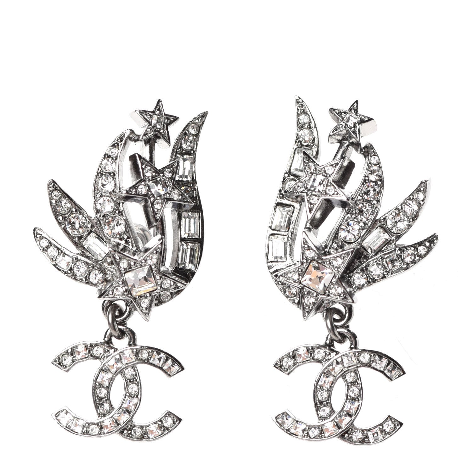 Chanel Crystal CC Star Earrings Silver 1 of 5