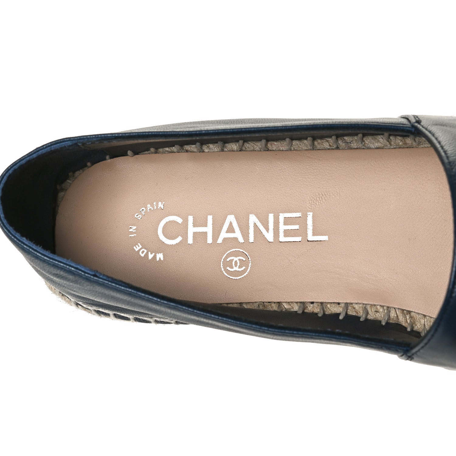 Chanel Lambskin Shiny Calfskin CC Espadrilles 39 Navy Blue Beige Black 9 of 13