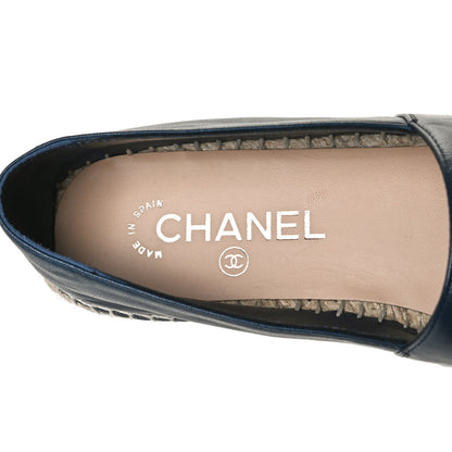 Chanel Lambskin Shiny Calfskin CC Espadrilles 39 Navy Blue Beige Black 9 of 13