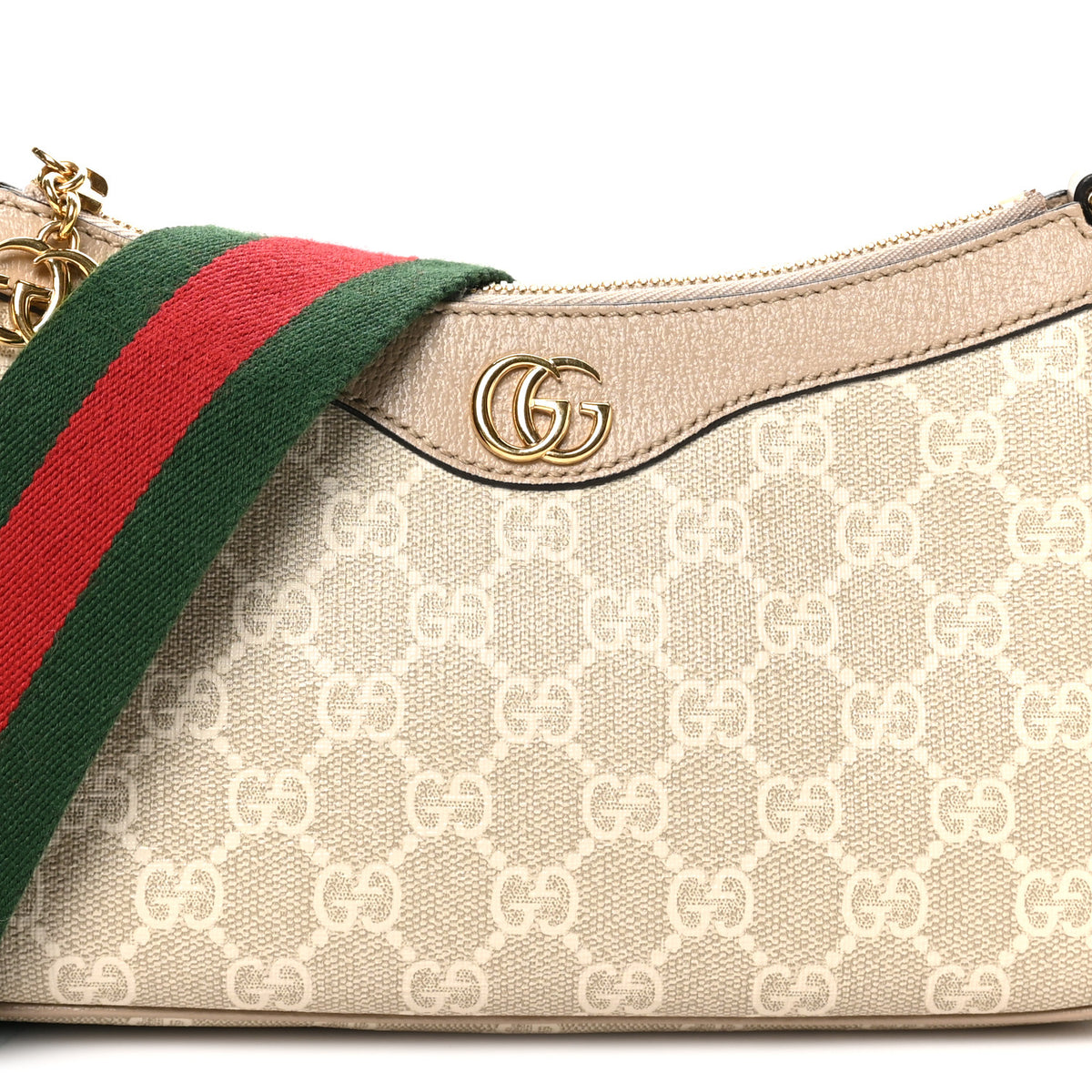 GG Supreme Monogram Textured Dollar Calfskin Web Small Ophidia GG Handbag Beige Mystic White Oatmeal