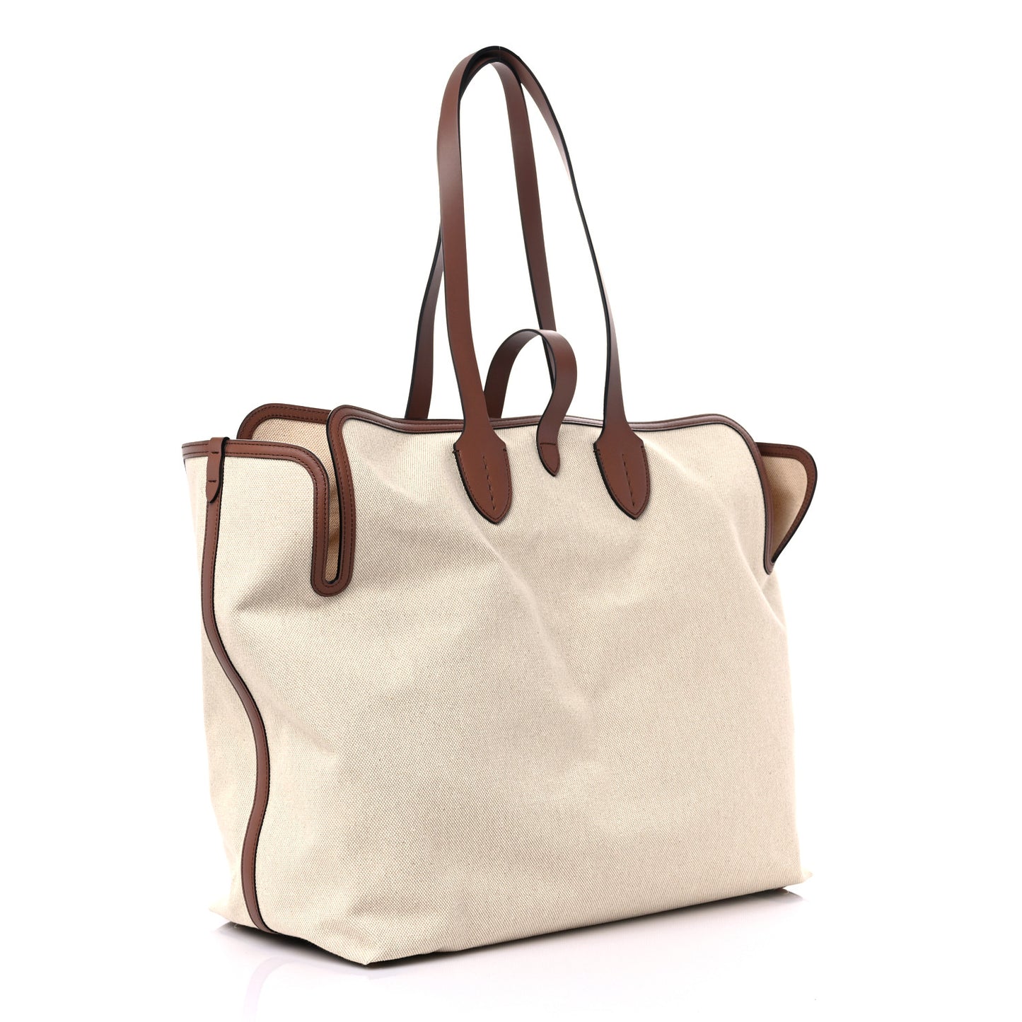 Cotton Canvas Calfskin Large Soft Belted Tote Bag Natural