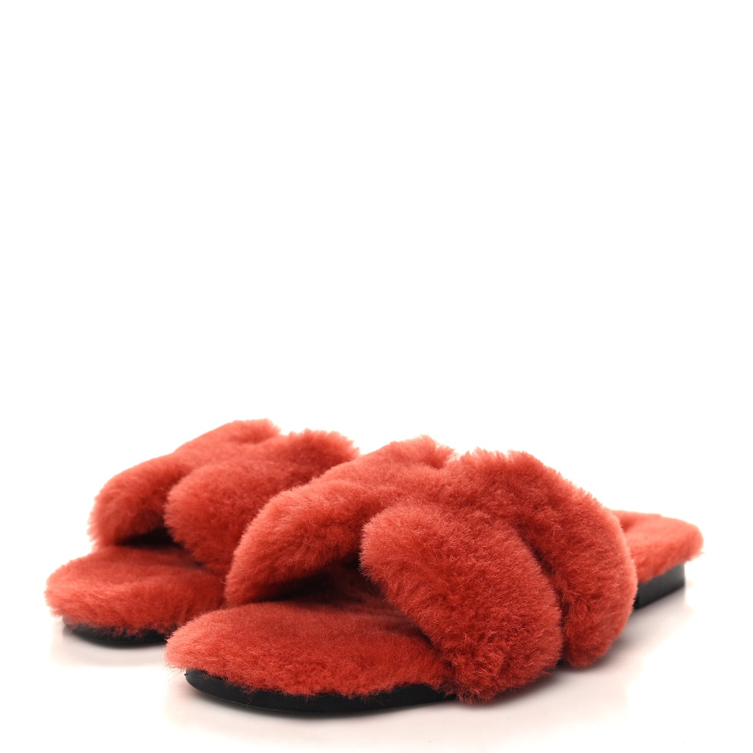 Hermes Woolskin Oran Sandals 37.5 Rouge De Turin 3 of 8