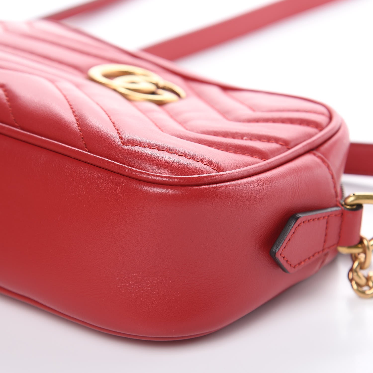 Gucci Calfskin Matelasse Mini GG Marmont Chain Shoulder Bag Hibiscus Red 9 of 11
