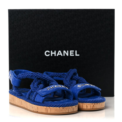 Chanel Cord Lambskin Quilted Logo Sandals 37 Blue 8 of 8