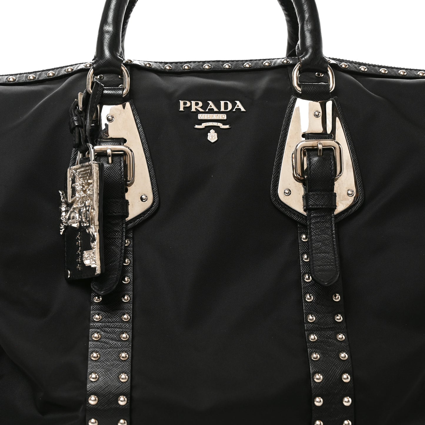 Nylon Saffiano Studded Large Trunk Bag  Black