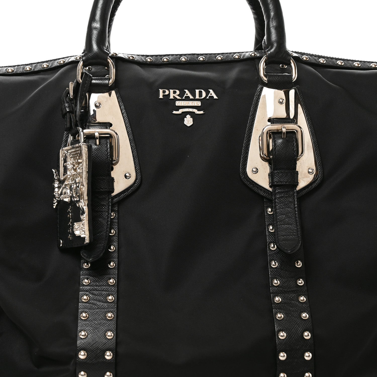 Prada Nylon Saffiano Studded Large Trunk Bag  Black 7 of 9