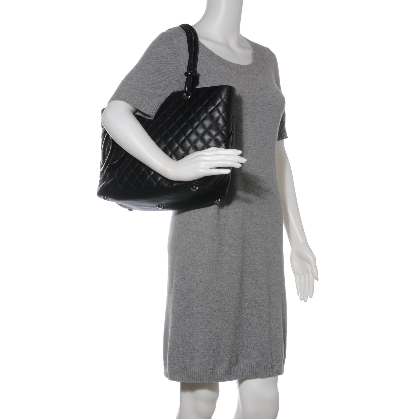 Calfskin Quilted Large Cambon Tote Black