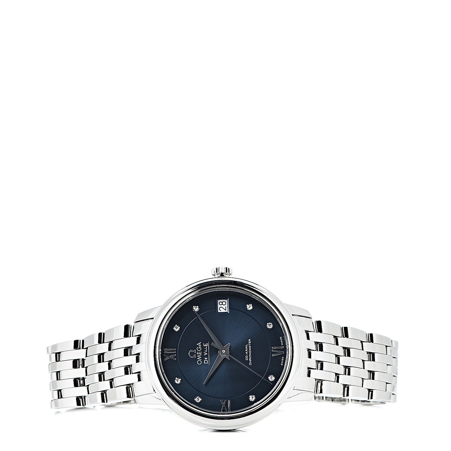Stainless Steel Diamond 32.7mm De Ville Co-Axil Chronometer Automatic Watch Blue 424.10.33.20.53.001