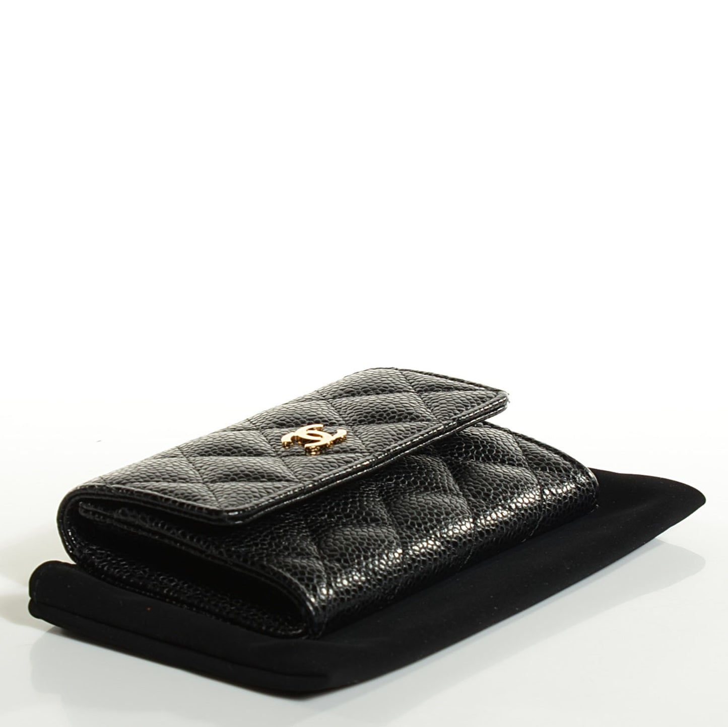 Caviar Quilted Flap Card Holder Black
