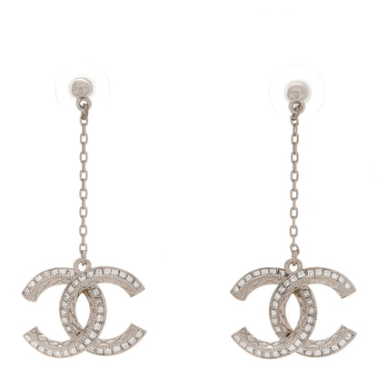 Chanel Baguette Crystal CC Drop Earrings Silver 1 of 5