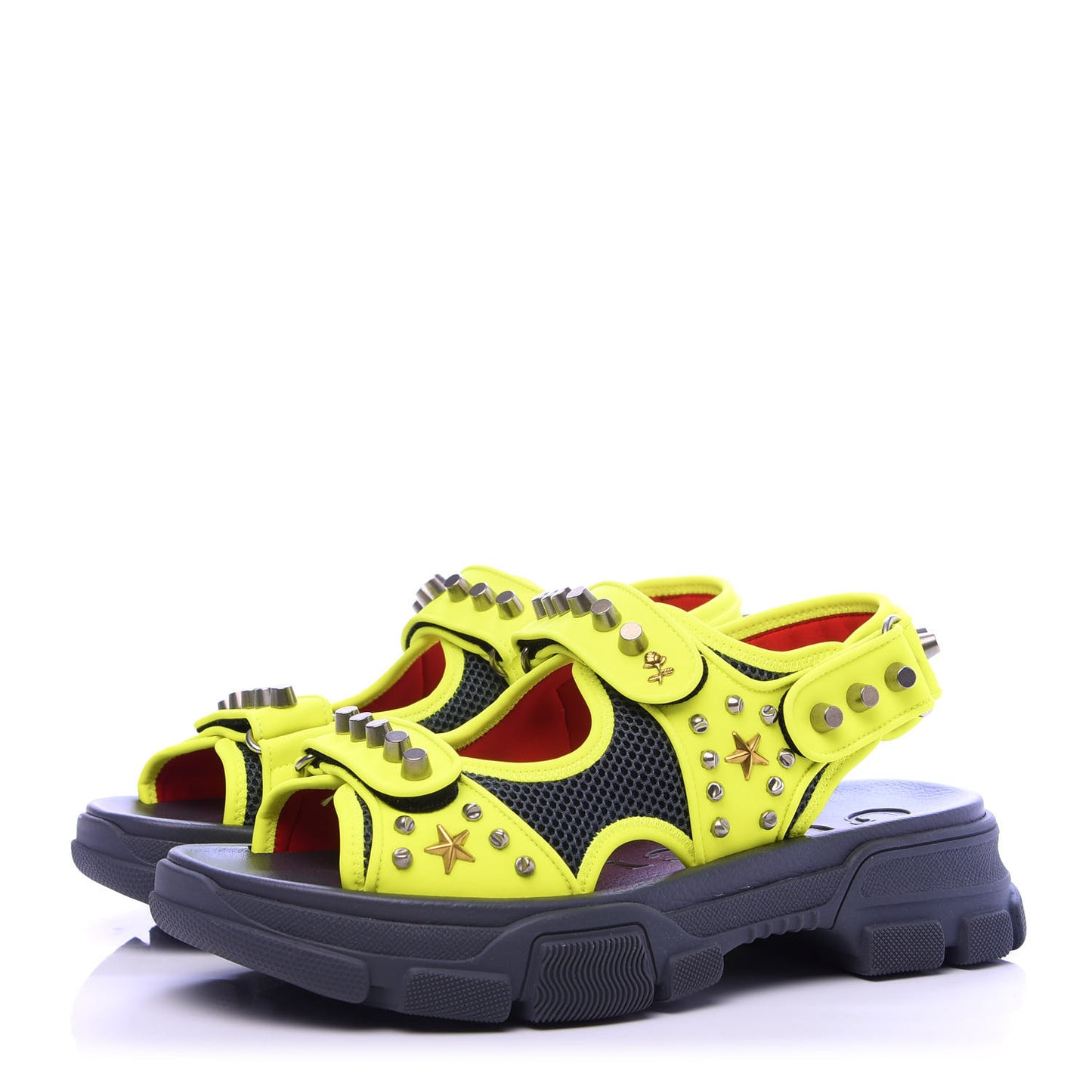 Technical Canvas Calfskin Studded Mens Aguru Sandals 8 Neon Yellow