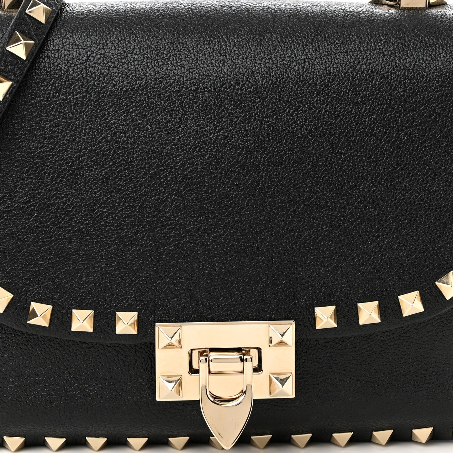 Pebbled Calfskin Small Rockstud Flap Crossbody Bag Black