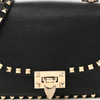Valentino Garavani Pebbled Calfskin Small Rockstud Flap Crossbody Bag Black 6 of 9