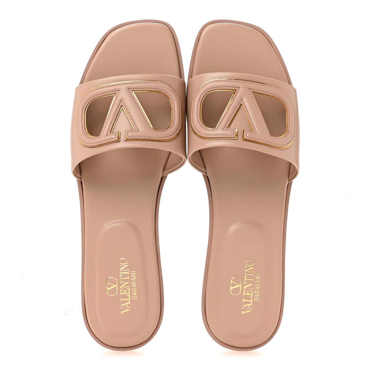 Calfskin Vlogo Flat Slide Sandals 40 Rose Canelle
