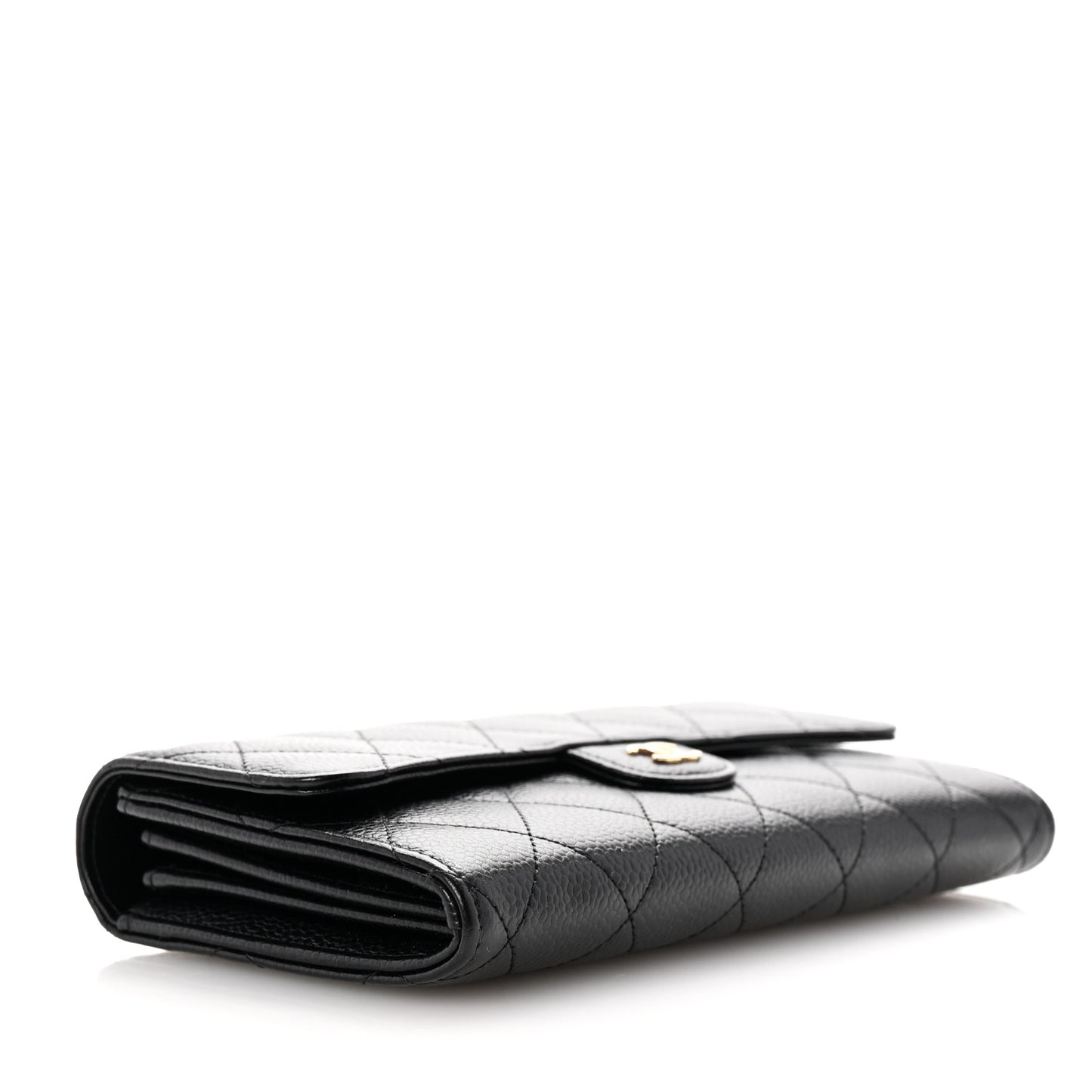 Caviar Quilted Large Gusset Flap Wallet Black