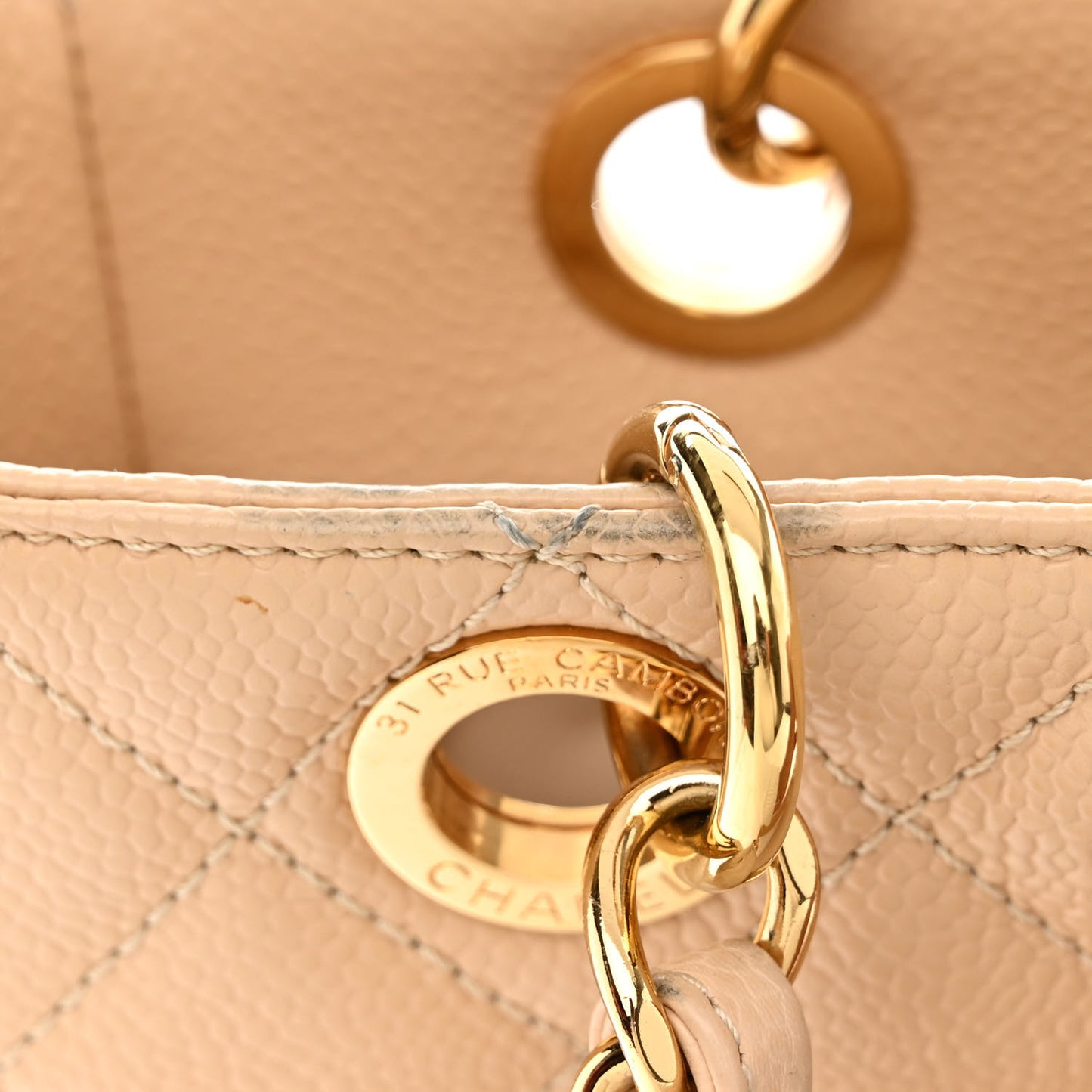 Caviar Quilted Petit Shopping Tote PST Beige Clair