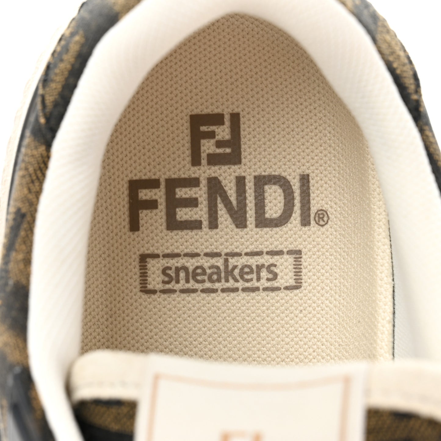 Suede Vitello Fendi Logo Match Low Top Sneakers 36 Cream Tobacco Black