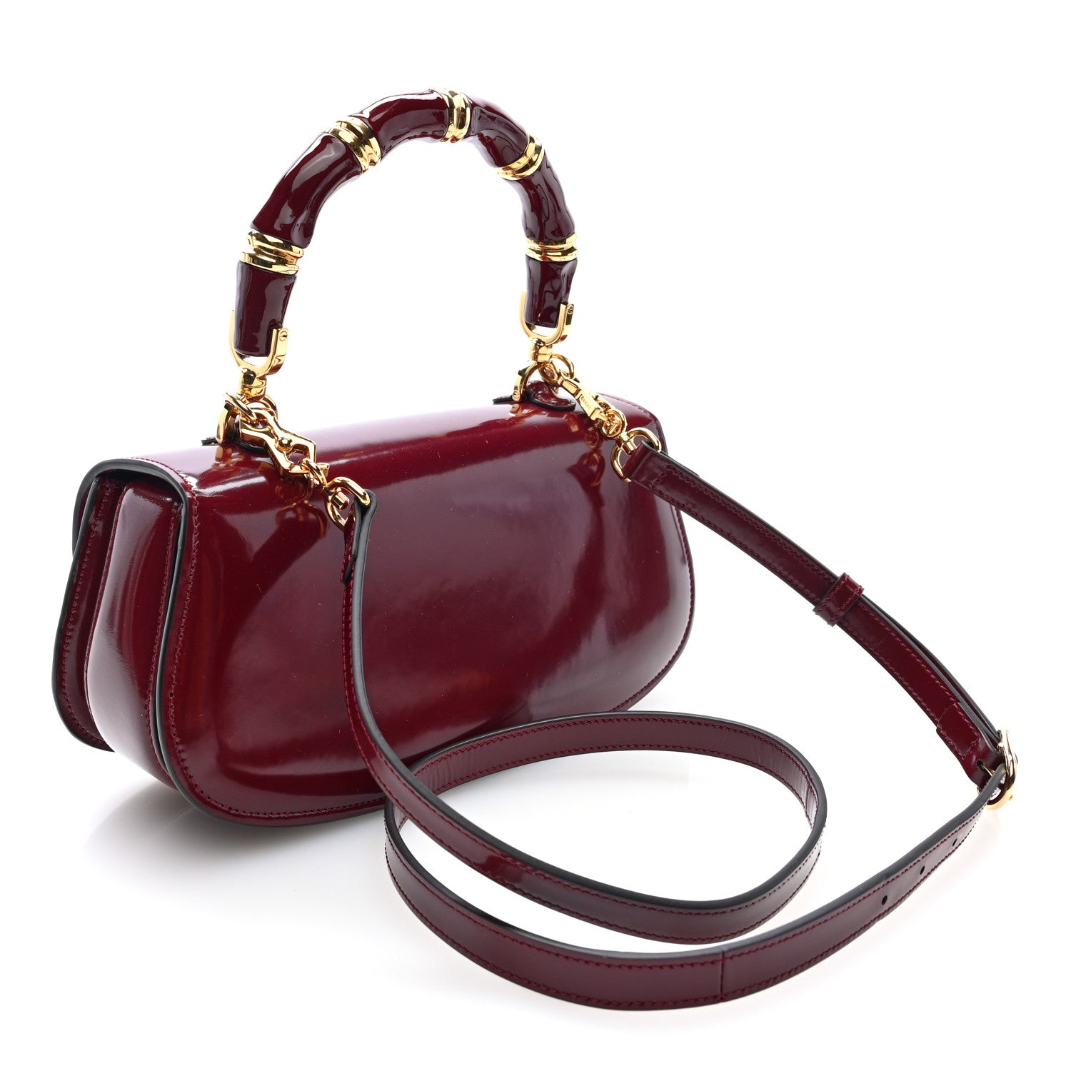 Gucci Shiny Polished Calfskin Medium Bamboo Diva Rosso Ancora Red 4 of 10