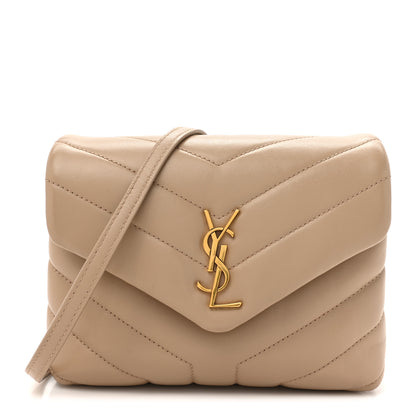 Saint Laurent Calfskin Y Quilted Monogram Toy Loulou Crossbody Bag Dark Beige 1 of 10