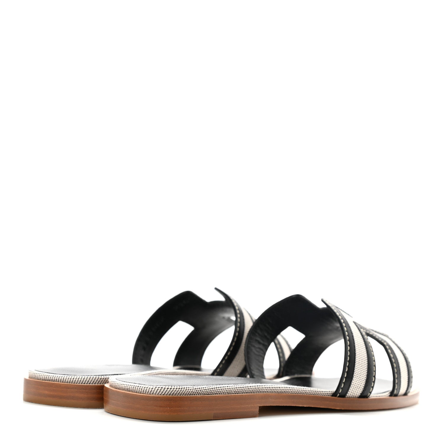 Hermes Calfskin Canvas Oran Sandals 37 Black 4 of 8