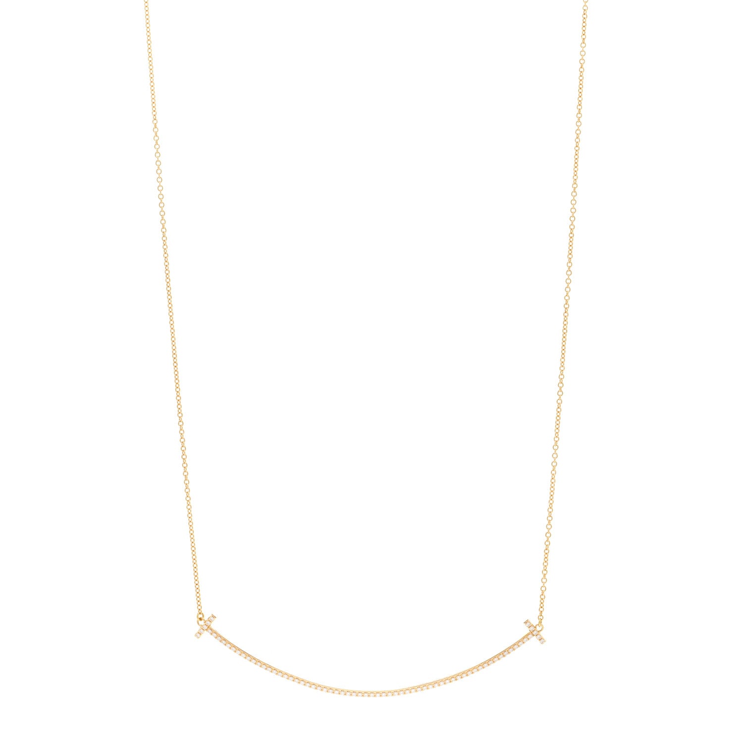 Tiffany 18K Yellow Gold Diamond Large T Smile Pendant Necklace 1 of 5