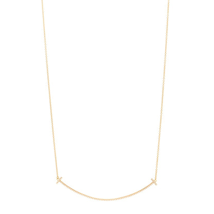 Tiffany 18K Yellow Gold Diamond Large T Smile Pendant Necklace 1 of 5