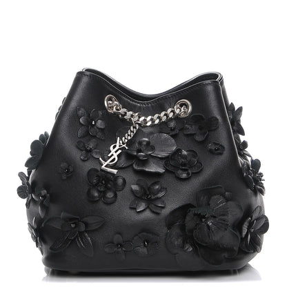 Saint Laurent Lambskin Floral Applique Baby Emmanuelle Bucket Bag Black 1 of 7