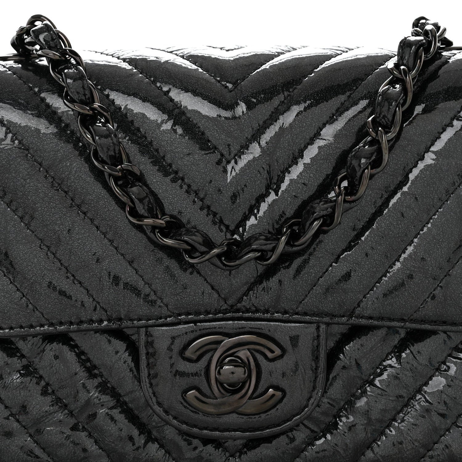 Chanel Metallic Crumpled Calfskin Chevron Quilted Mini Square Flap Black 8 of 11