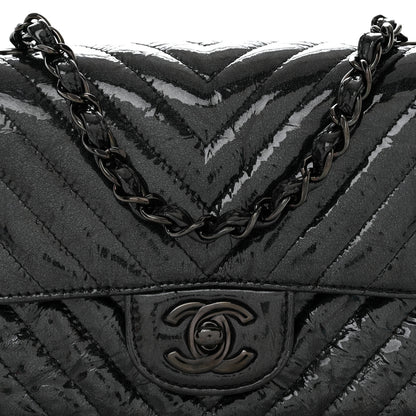 Chanel Metallic Crumpled Calfskin Chevron Quilted Mini Square Flap Black 8 of 11
