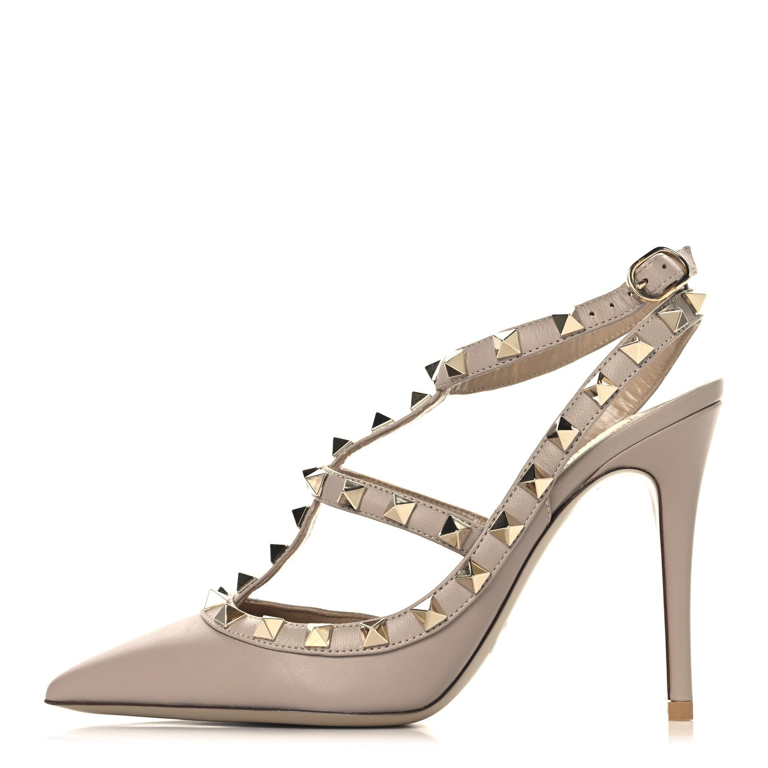 Valentino Garavani Calfskin Nappa Rockstud Ankle Strap 100mm Pumps 35 Poudre 1 of 12