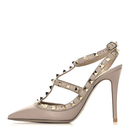 Valentino Garavani Calfskin Nappa Rockstud Ankle Strap 100mm Pumps 35 Poudre 1 of 12