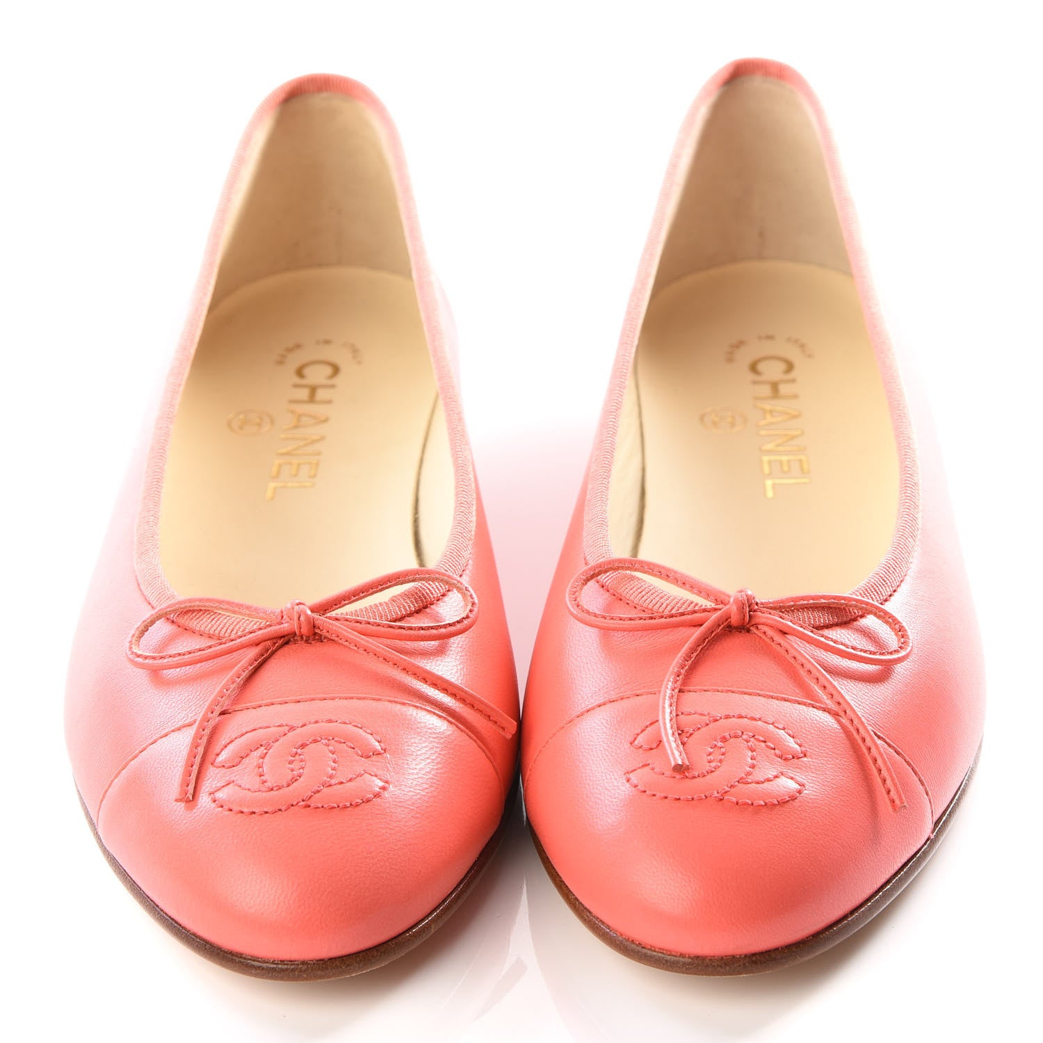 Chanel Lambskin Cap Toe CC Ballerina Flats 38 Coral 3 of 10
