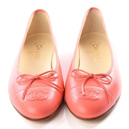 Chanel Lambskin Cap Toe CC Ballerina Flats 38 Coral 3 of 10