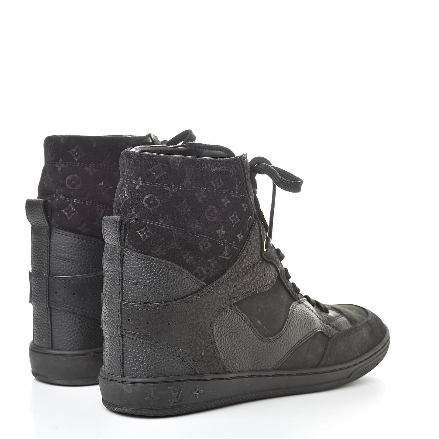 Calfskin Suede Monogram Cliff Top Wedge Sneakers 37 Black