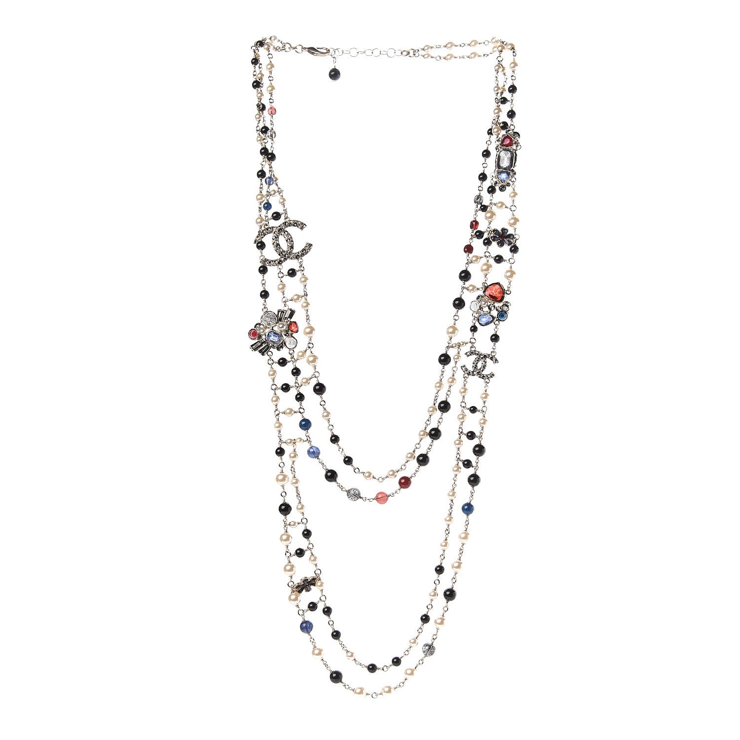 Chanel Metal Pearl Glass Strass Resin Bead CC Multistrand Necklace Gold 3 of 8